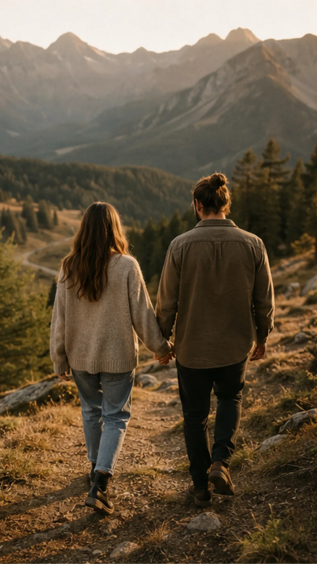 Couple complice et ému après une demande en mariage réussie en plein air